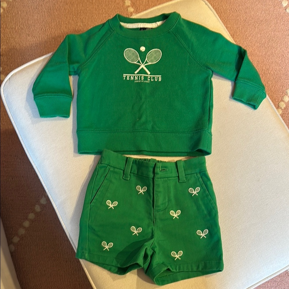 Janie & Jack Tennis Club Sweatshirt and Twill Shorts